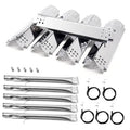 Stainless steel flame burner replacement kit with burner tubes, brackets, and rings (5-pack)