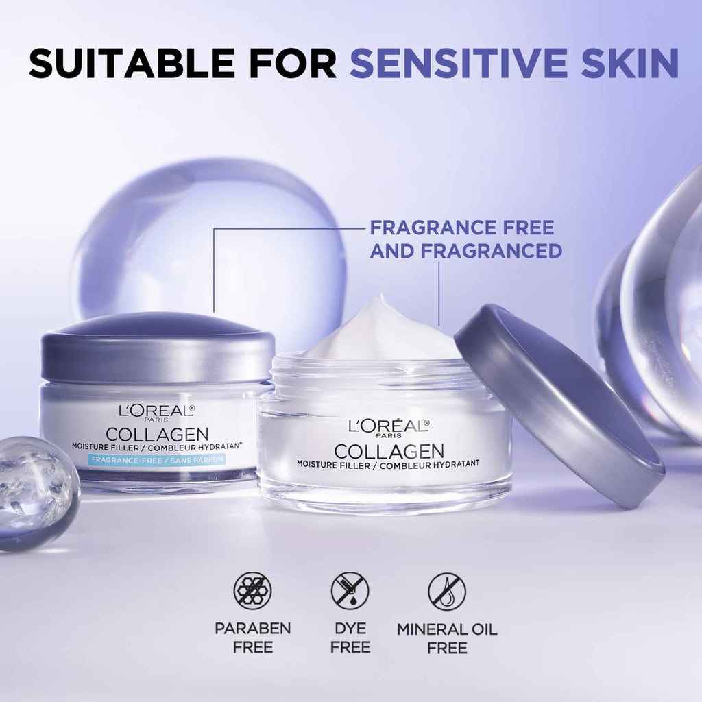 L’Oreal Collagen moisturizer set, shown as jars and small travel jar
