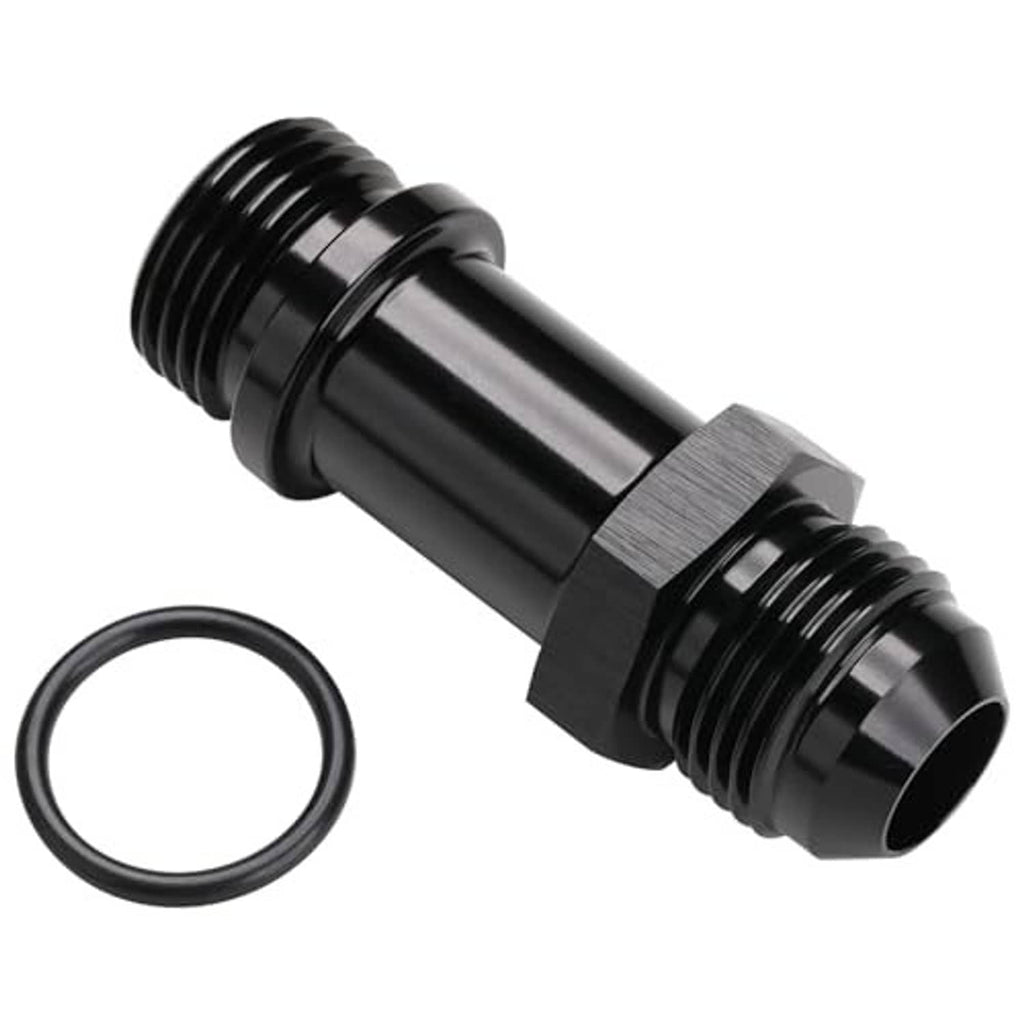 Black AN flare-to-ORB extension fitting, side view with O-ring