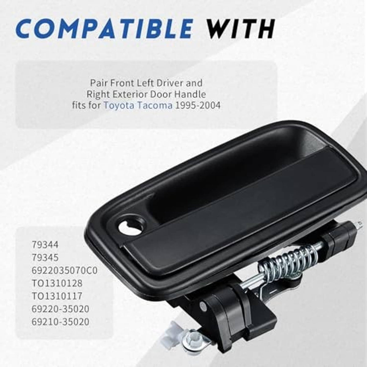 Black exterior door handle assembly with spring mechanism and mounting base