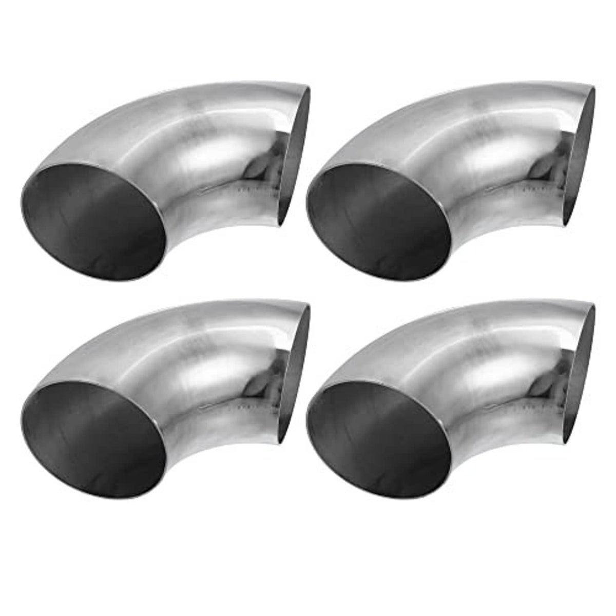 Four-pack silver stainless steel 90-degree mandrel bend elbow tube fittings