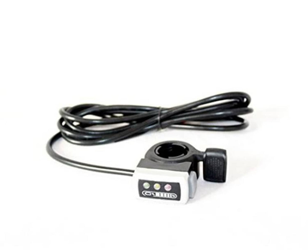 Thumb throttle control module with LED power indicator and attached cable harness
