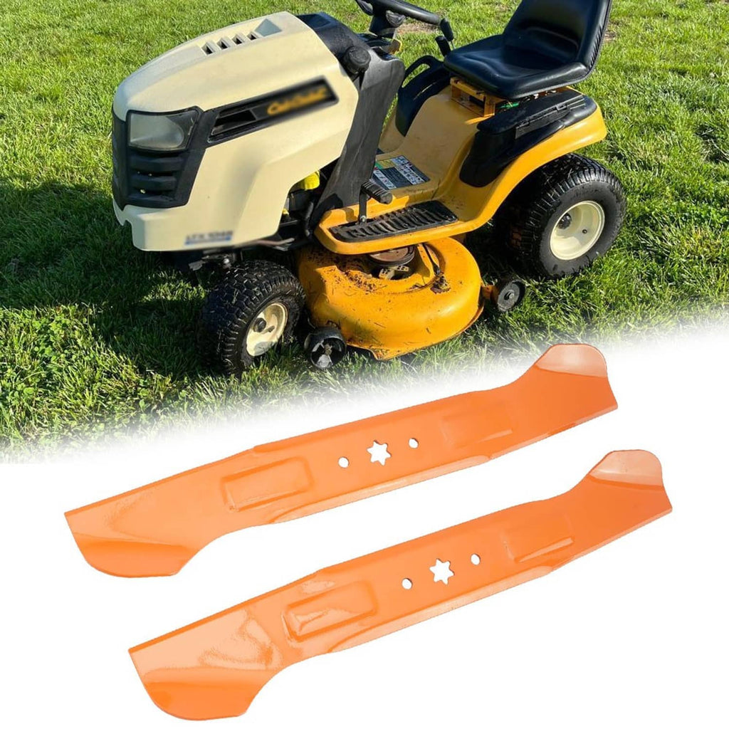 Orange 6-point star mower blades, 2-pack, with center star holes