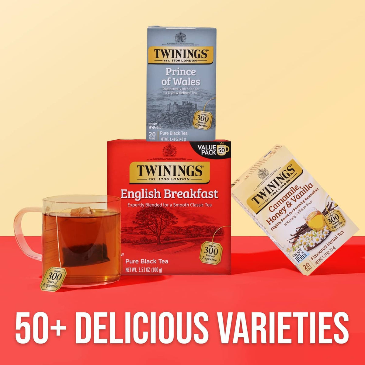 Twinings Prince of Wales tea bag box with other Twinings variety packs