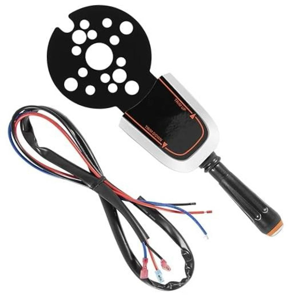 Bezel control lever switch with black perforated bezel, gray housing, and wired harness