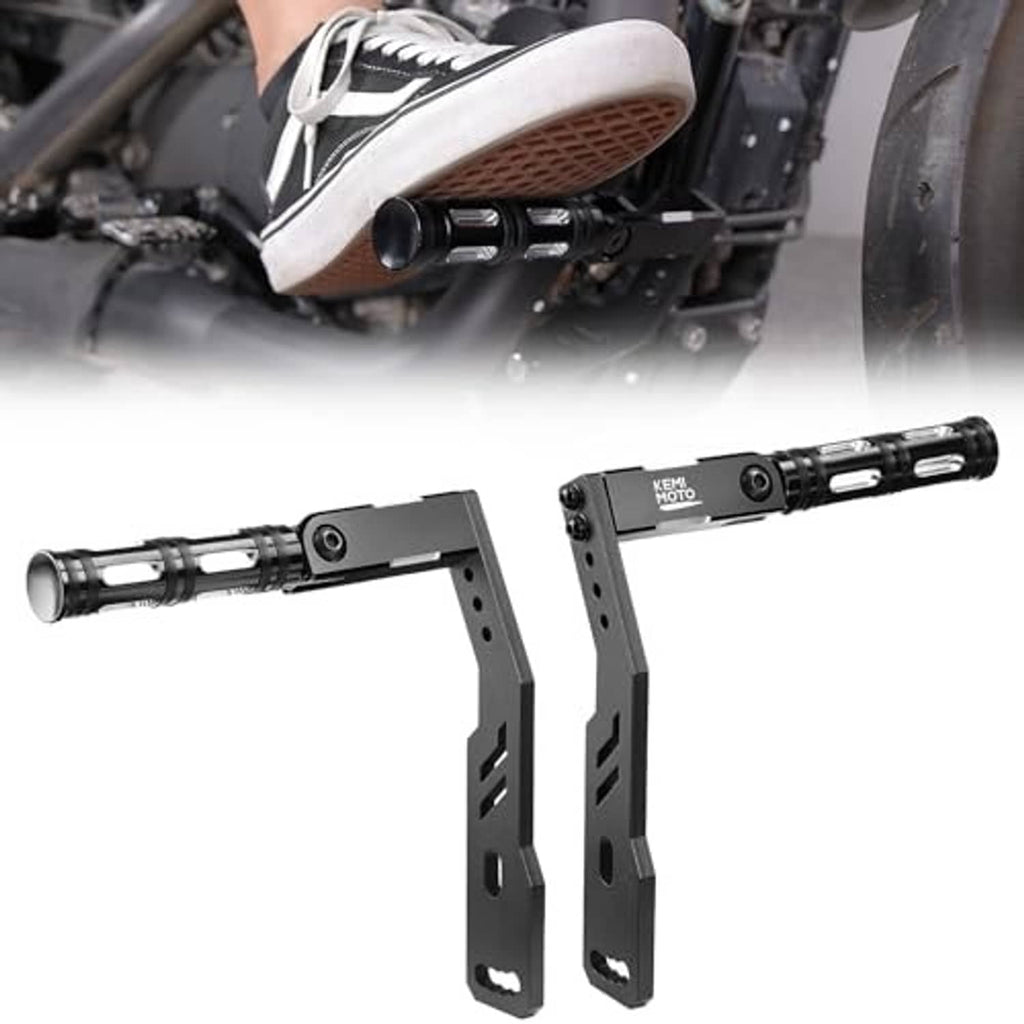 Pair of folding motorcycle highway foot pegs with adjustable height mount brackets