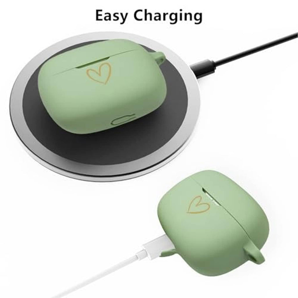 Matcha green silicone earbud case cover showing easy charging cutout
