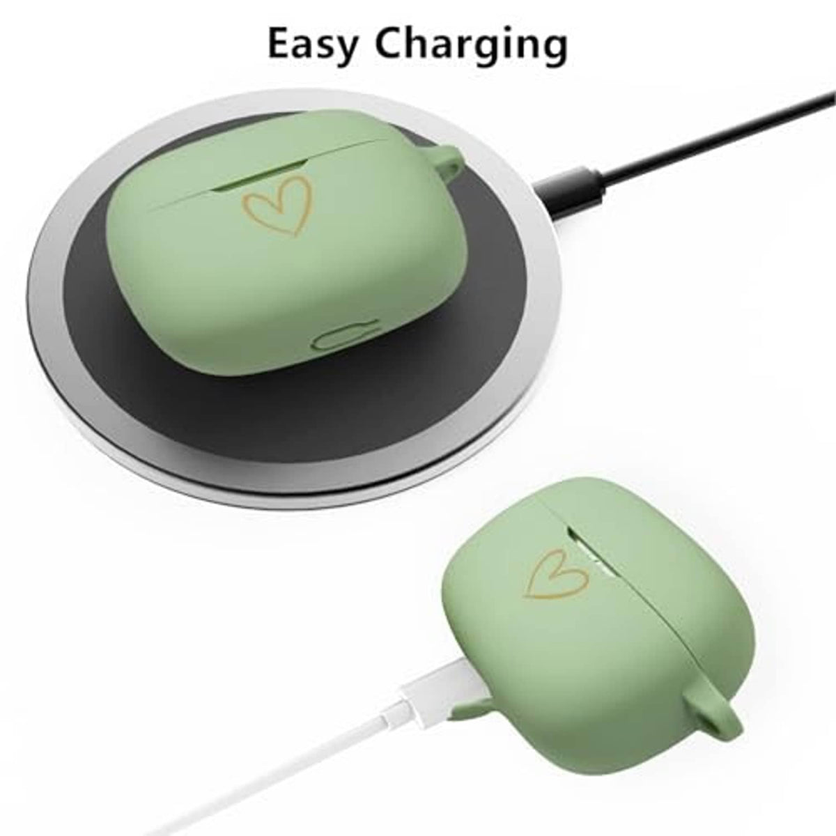 Matcha green silicone earbud case cover showing easy charging cutout