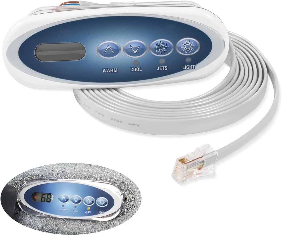 4-button hot tub topside control panel with LCD and coil cord, includes RJ45 connector
