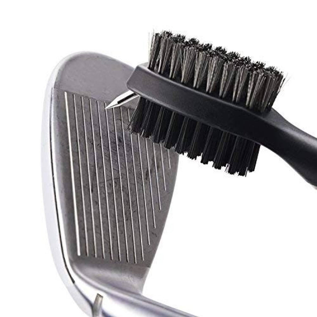 Golf club groove cleaner brush with black bristles scrubbing club grooves