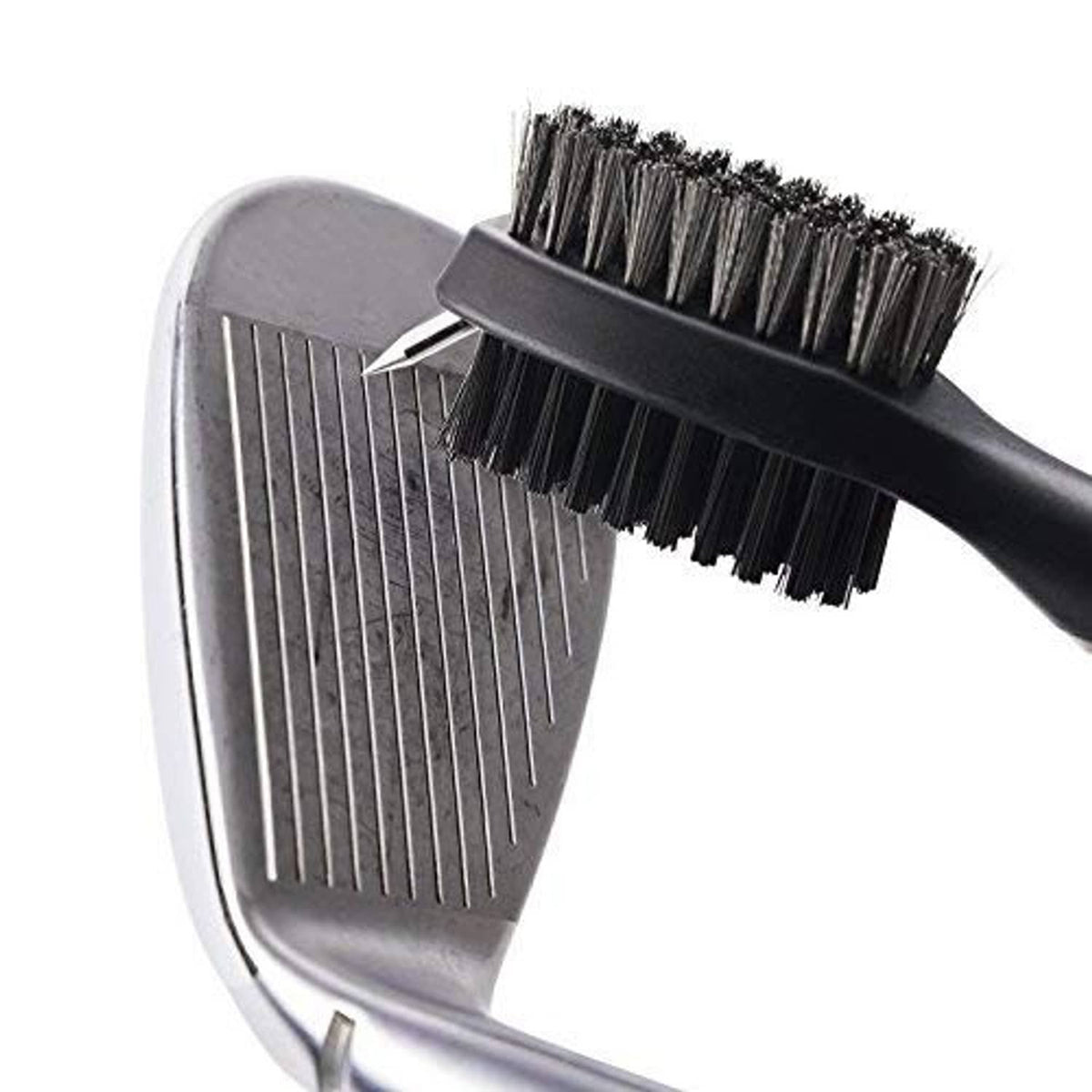 Golf club groove cleaner brush with black bristles scrubbing club grooves
