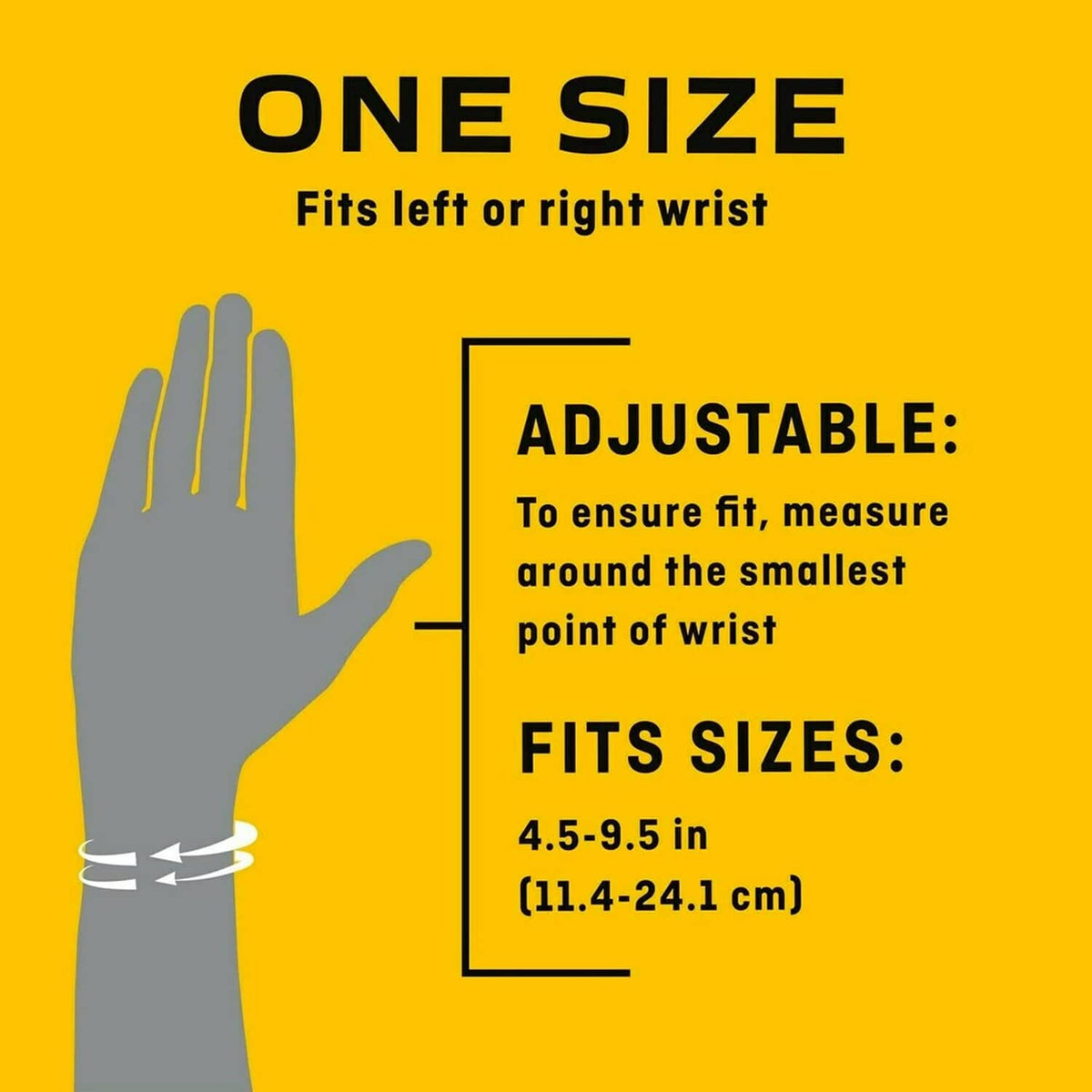 Adjustable wrist support for left or right wrist, one-size