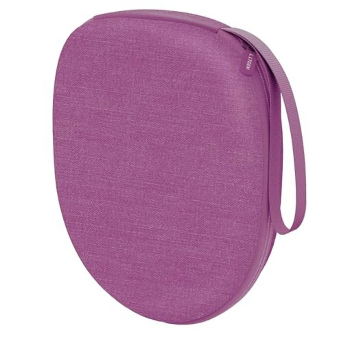 Mauve headphone case with side strap loop and smooth fabric finish
