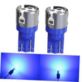 Pair of blue T10 W5W LED bulbs with metal housing and 6-SMD LED chips