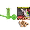 Green firewood measuring and marking tool with wheel and extended handle.