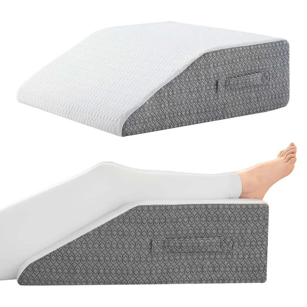 Grey and white leg elevation wedge pillow with textured side panels