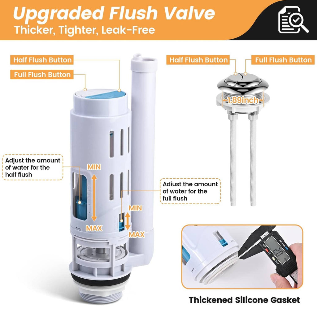 Upgraded dual flush valve replacement kit with thicker silicone gasket and adjustment