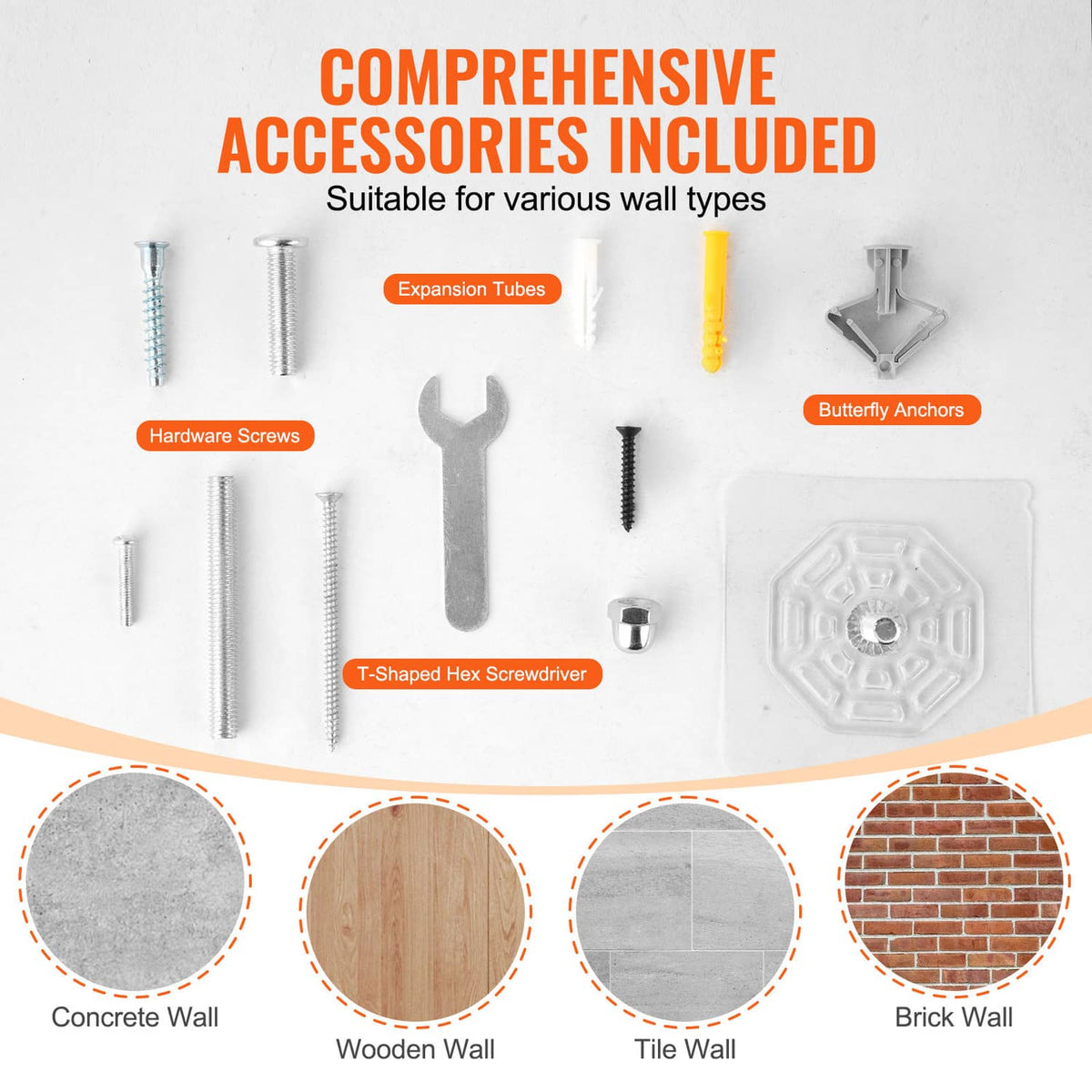 Wall-mounted cat shelf set mounting hardware and anchors for different wall types