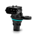 Black engine camshaft position sensor with 3-pin electrical connector and mounting ear