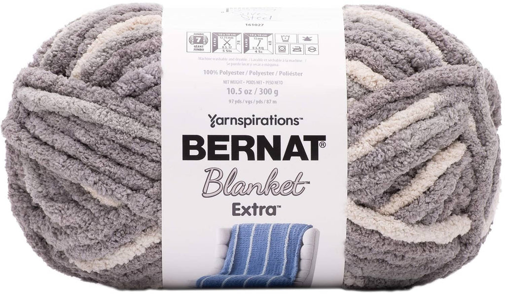 Bernat Blanket Extra yarn skein, gray chunky knit, packaged for crafting