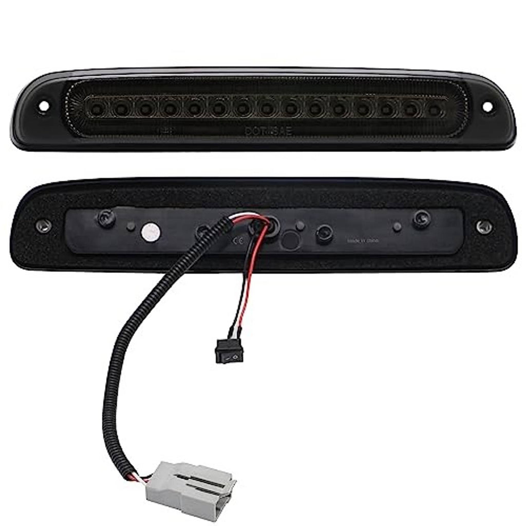 Smoked LED third brake light housing with internal wiring and connector