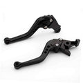 Black CNC short motorcycle brake and clutch lever set, adjustable pivot, textured mounting bolts