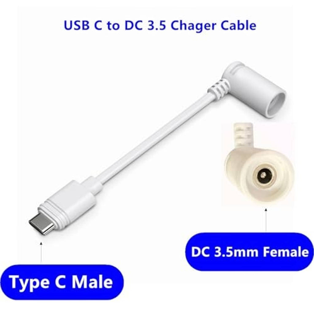 White USB-C male to DC 3.5mm ring barrel female adapter cable
