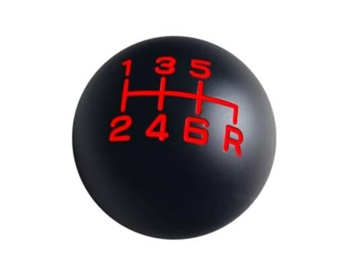 Black 6-speed shift knob with red shift pattern and R gear marking