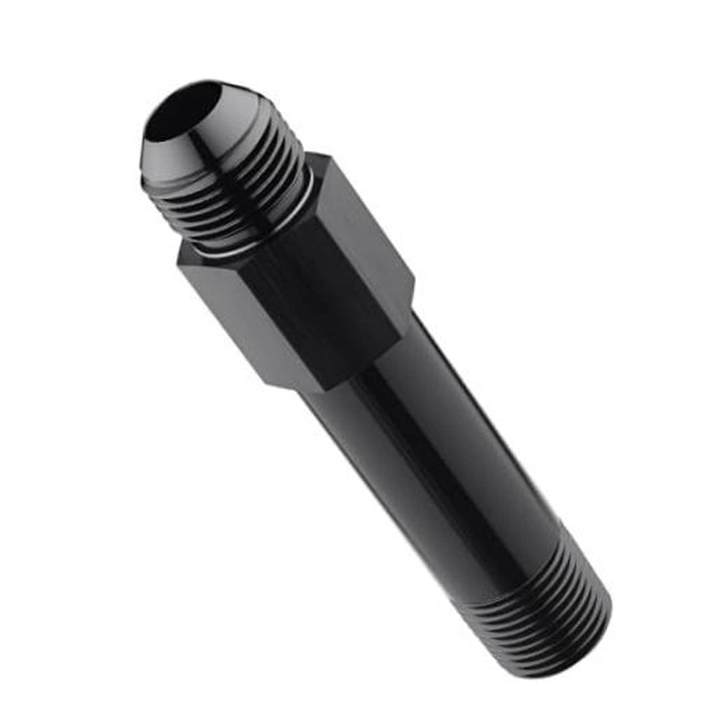 Black aluminum 10AN to 1/2" NPT male swivel fitting, one-piece, external threads