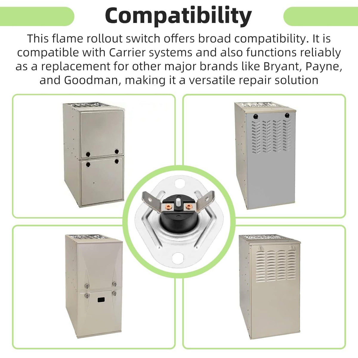 Flame rollout limit switch on metal plate, centered in a compatibility diagram