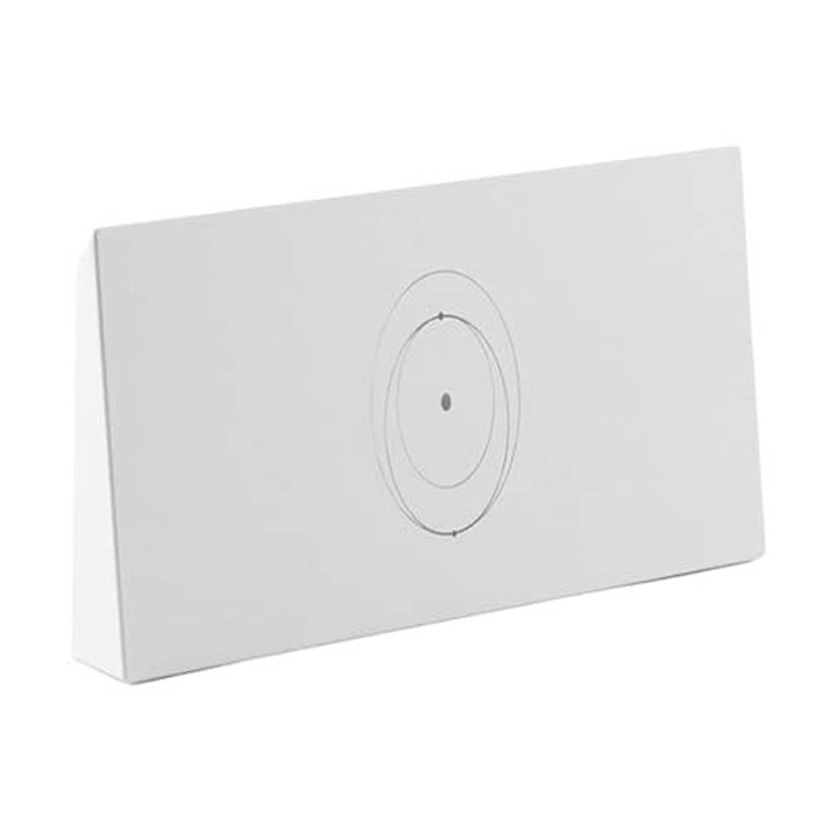 White Wi‑Fi router with circular logo on angled side view