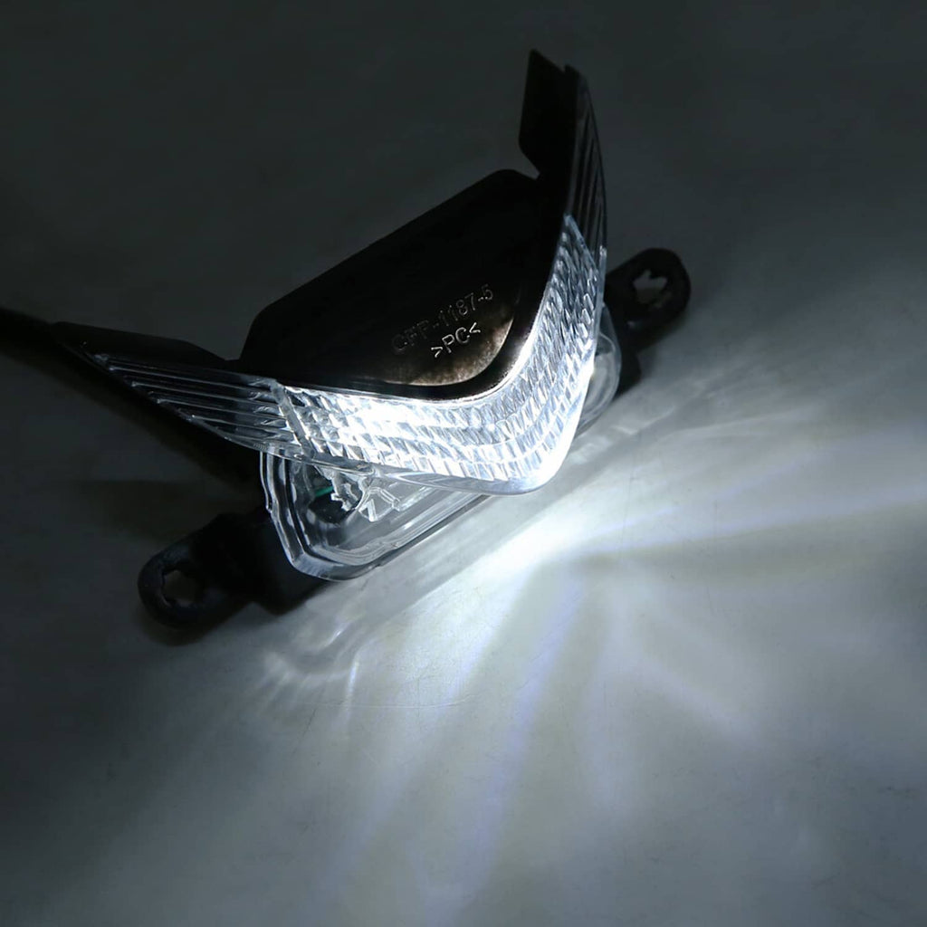 Side view of lit LED front upper indicator light with clear lens
