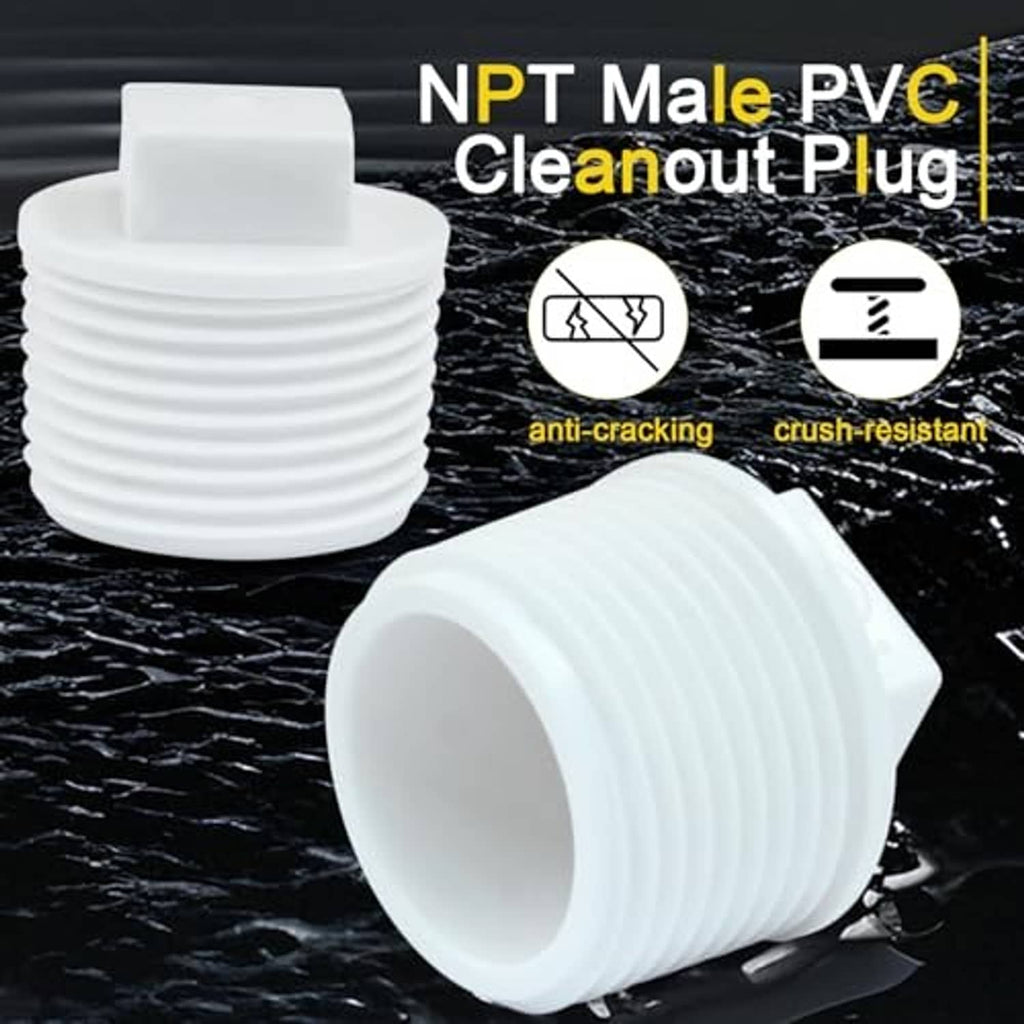 White PVC male cleanout plug end cap with threaded end