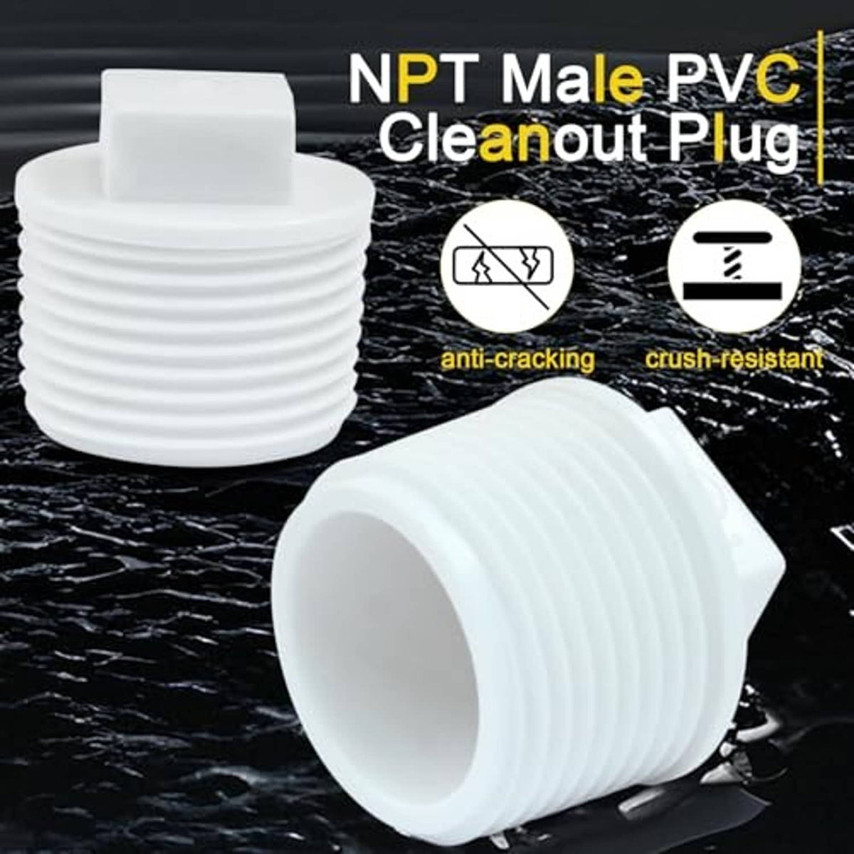 White PVC male cleanout plug end cap with threaded end