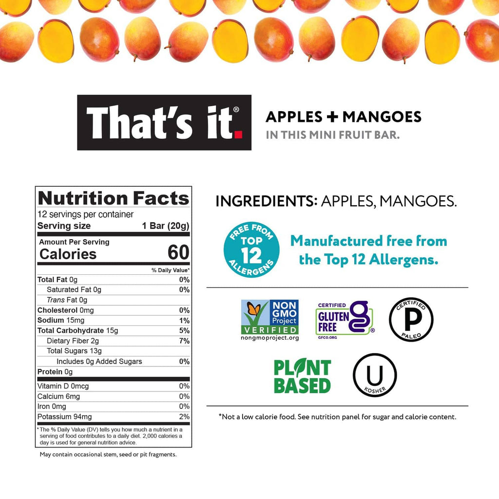 That’s it mini fruit bar nutrition label, apples and mangoes ingredients