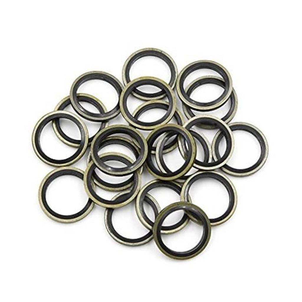 Set of 20 engine oil drain plug crush washers, metal rings with black inner gasket
