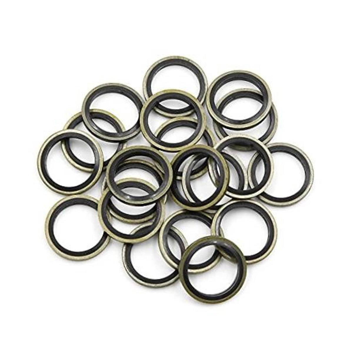 Set of 20 engine oil drain plug crush washers, metal rings with black inner gasket