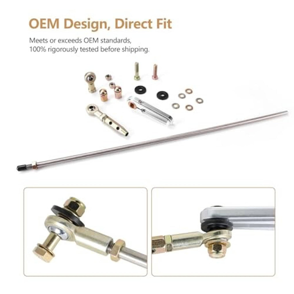 Adjustable column shift linkage kit with long rod, ball joints, and mounting hardware