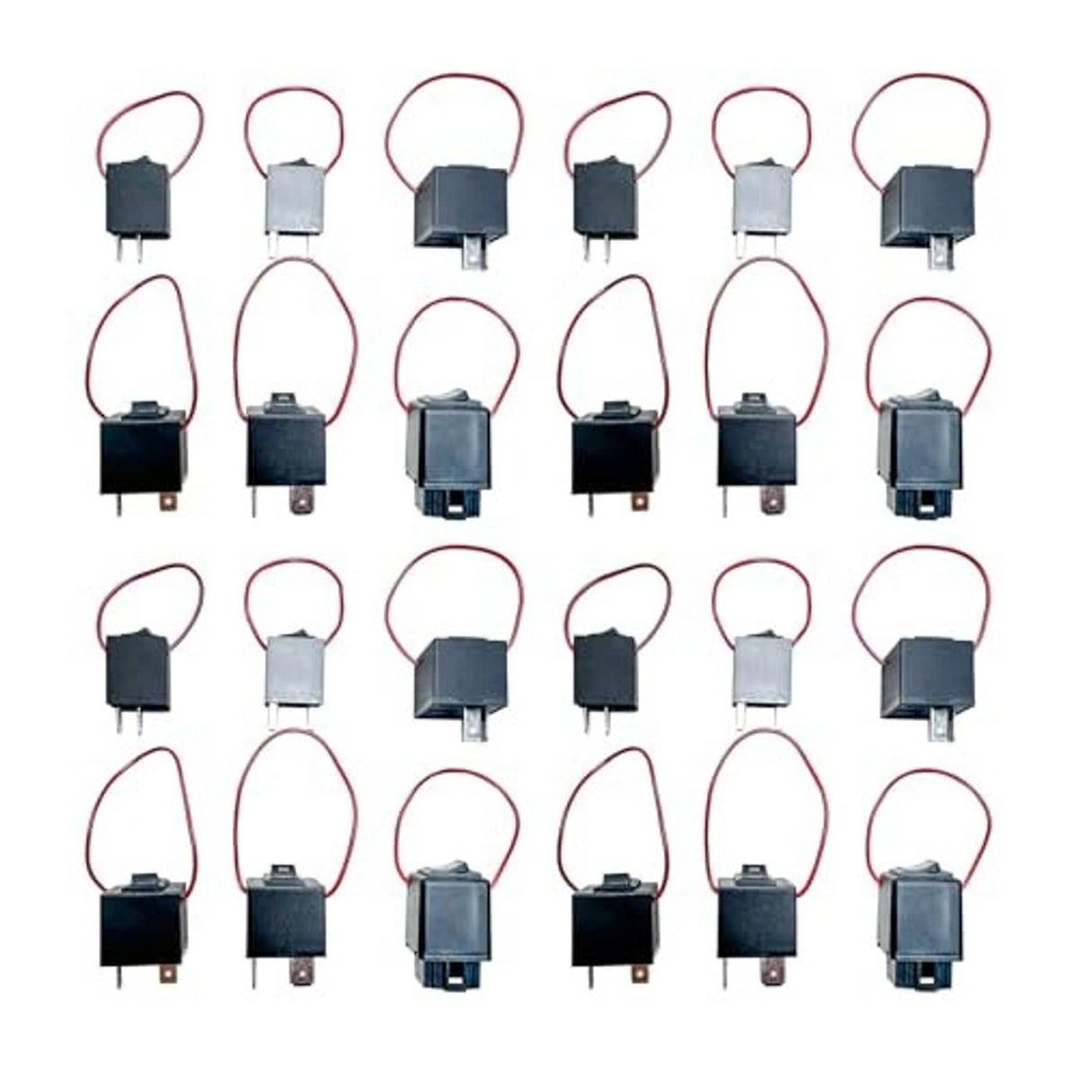24-pack relay bypass switches, multiple black modules with red wire leads