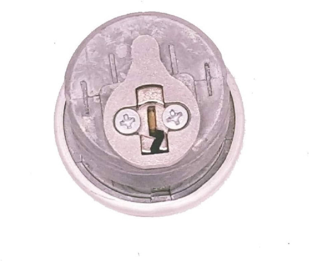 Mortise lock cylinder face with keyway and lock symbols, dark housing
