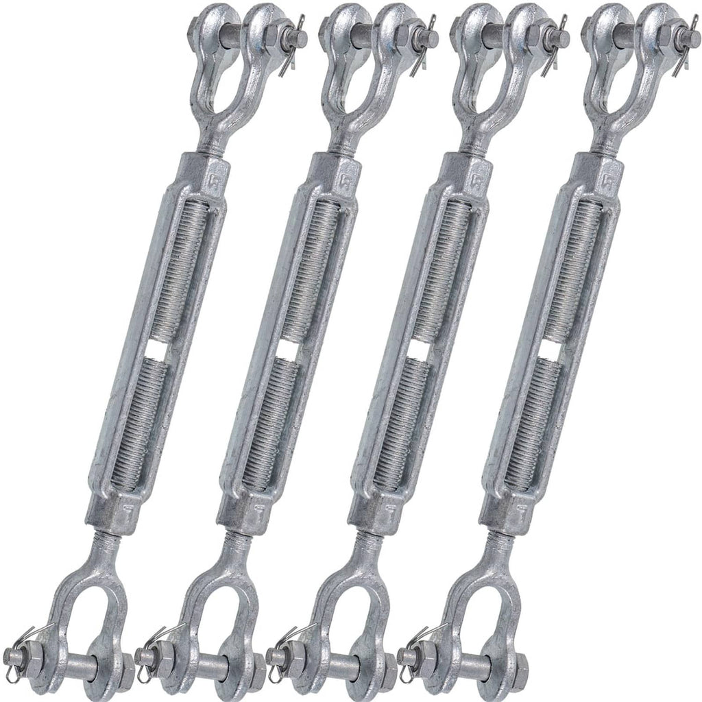 Galvanized steel jaw and turnbuckle set with loop ends, pack of 4