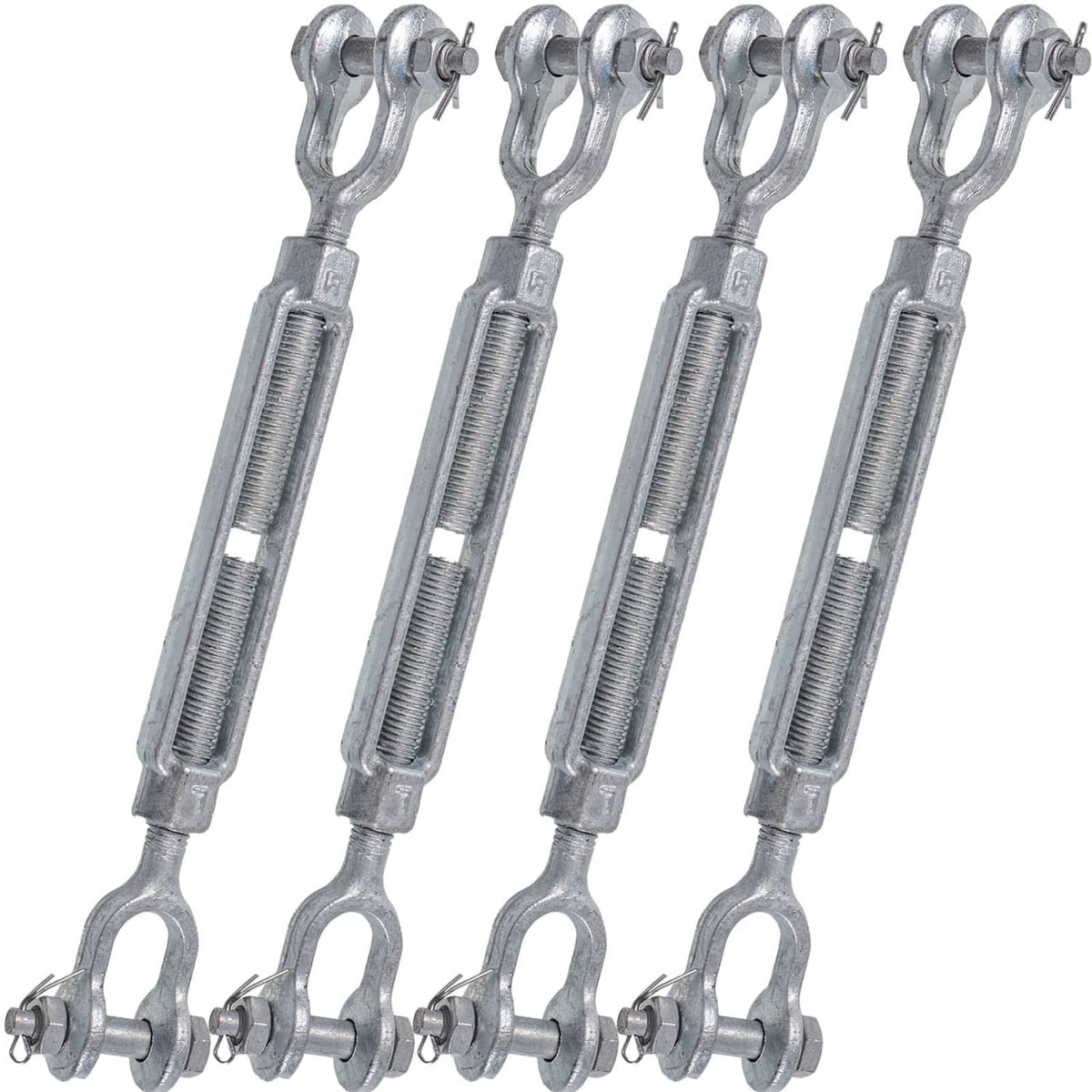 Galvanized steel jaw and turnbuckle set with loop ends, pack of 4