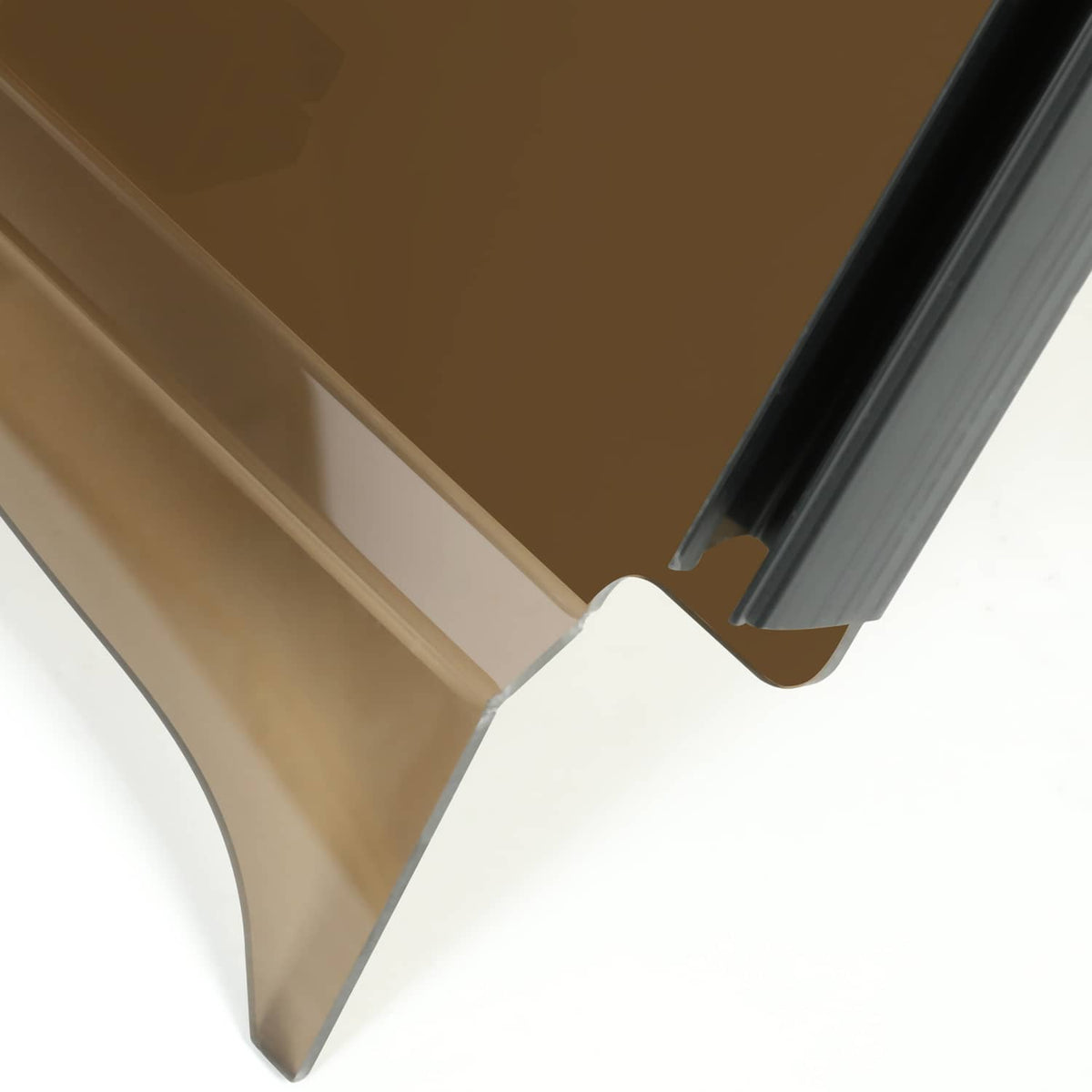 Tinted windshield side edge with cutout and curved corner panel