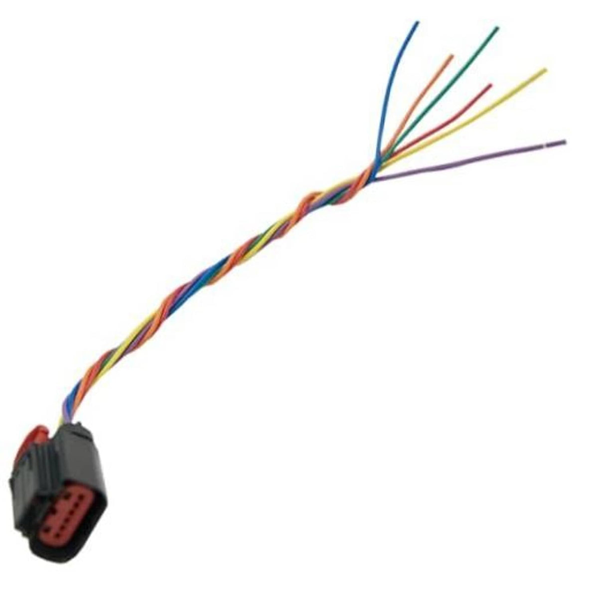 Electronic throttle body connector plug with multicolor wire leads and black housing