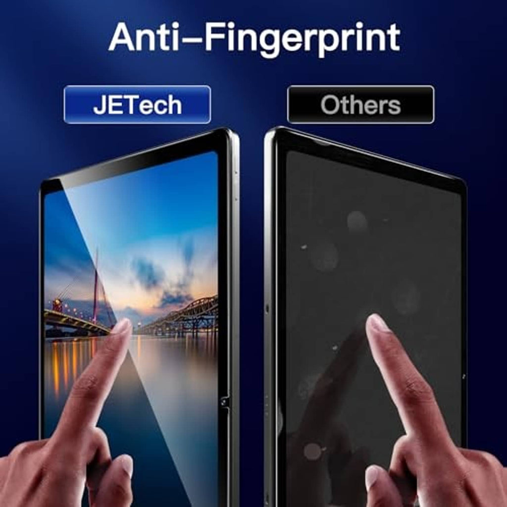 Clear tempered glass screen protector with anti-fingerprint coating on tablet screen