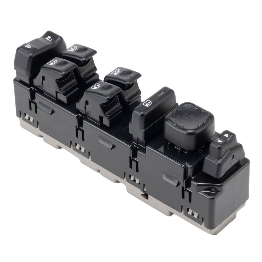Power window control switch, top/front view with multiple window buttons and side posts