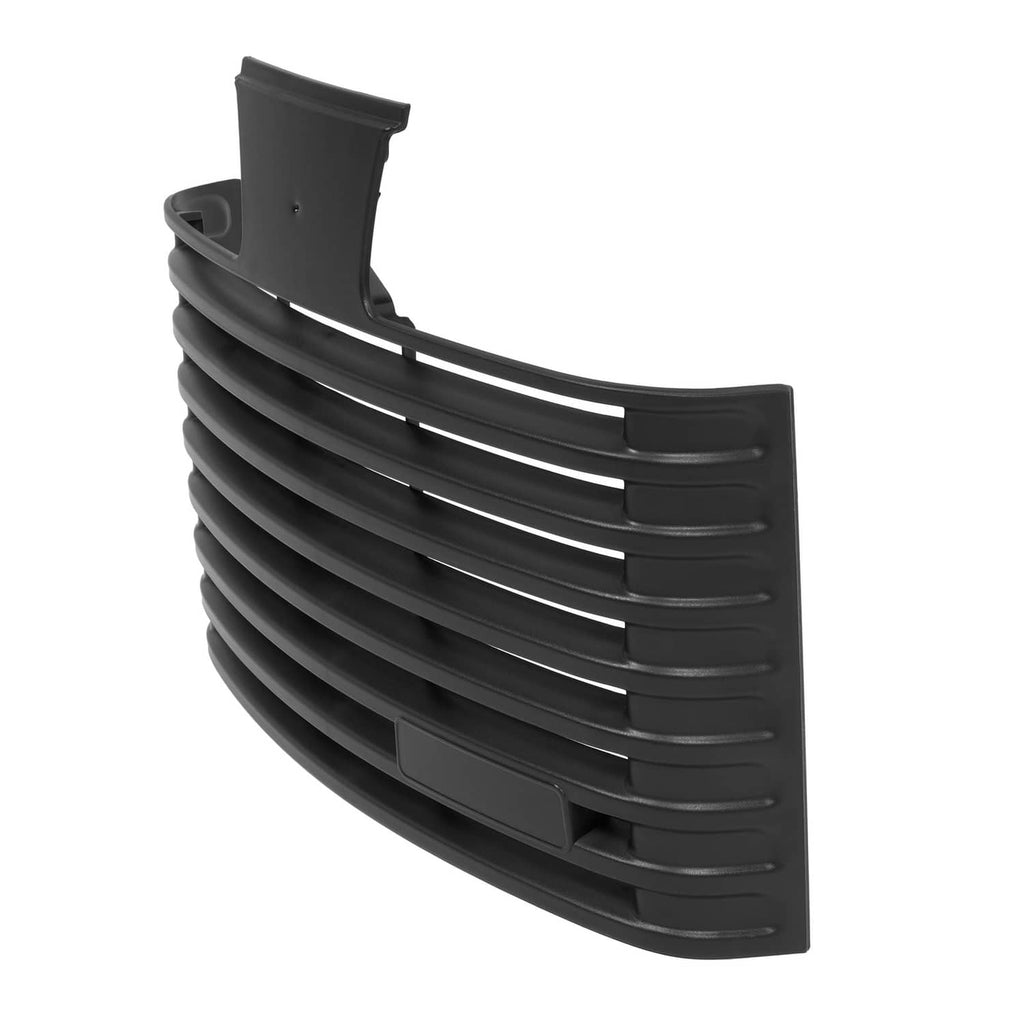 Front grille side view with layered horizontal slats and mounting tabs, black