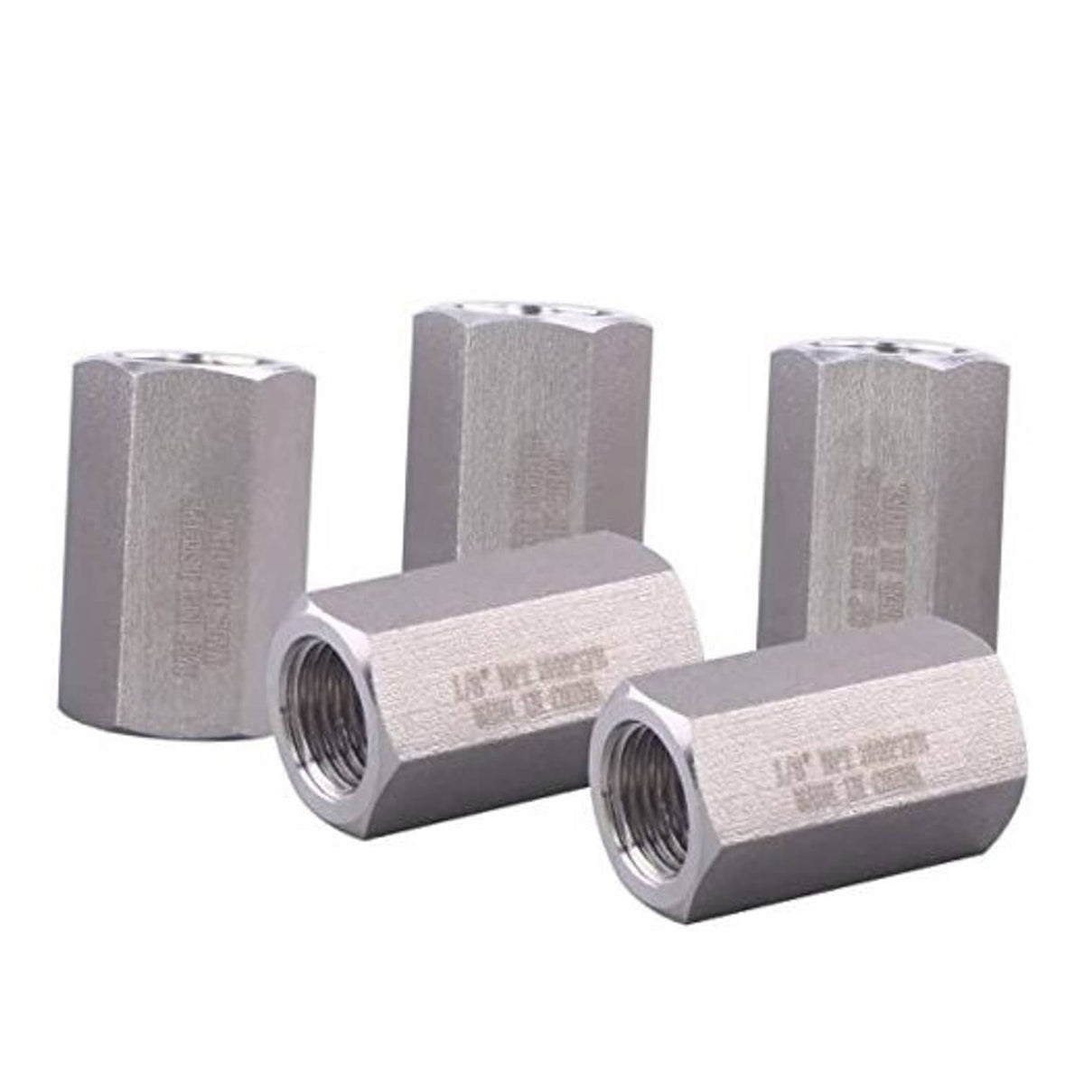Stainless steel 304 full hex coupling set with 1/8" NPT threads, multiple pieces