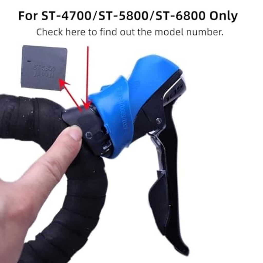 Bike brake lever grip hoods shown in black and blue with mounting points