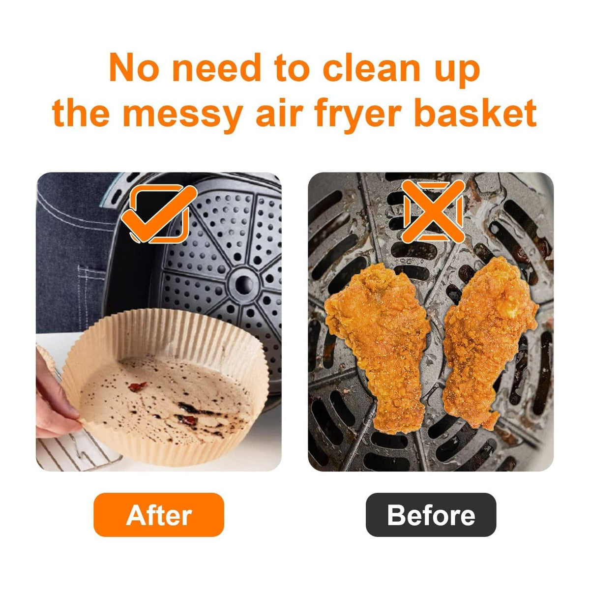 Disposable round air fryer paper liners help keep the basket cleaner